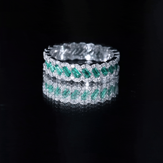 Certified Baguette Lab Grown Emerald Braided Wedding Band with Moissanite