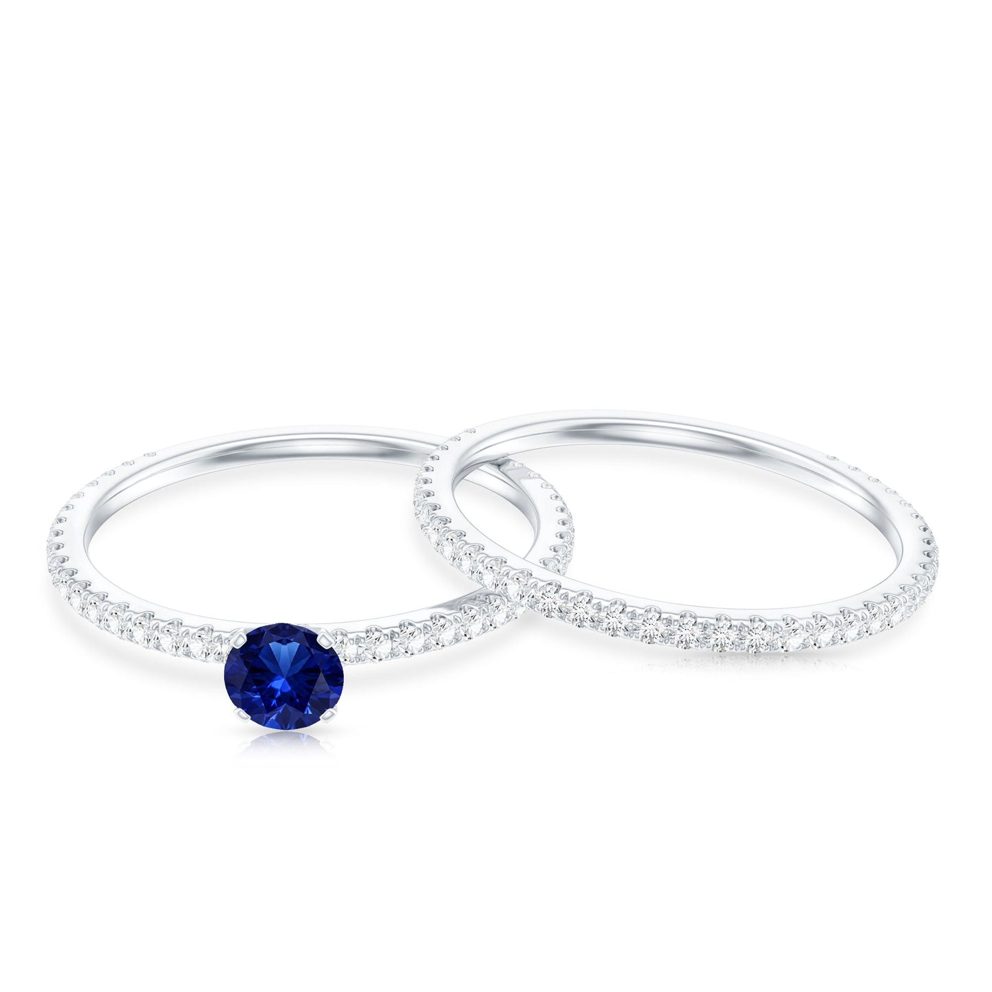 Certified 0.6 Carat Lab Grown Blue Sapphire Engagement Ring Set with Diamond