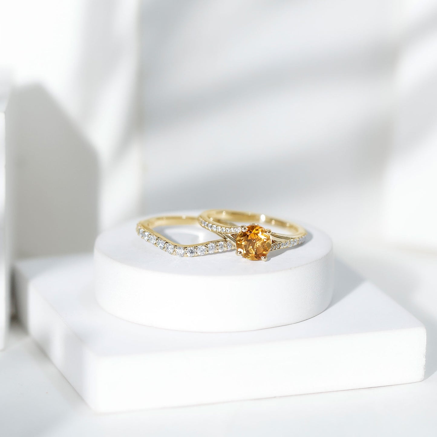 Certified Real Citrine Engagement Ring with Moissanite Wedding Band