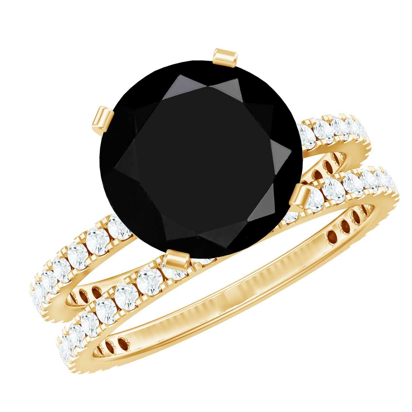 Certified 4.5 Carat Lab Grown Black Diamond Engagement Ring with Moissanite Wedding Band