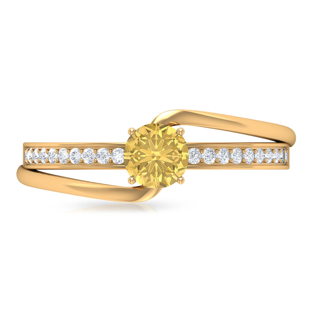 Natural Citrine Engagement Ring with Diamond Bypass Shank