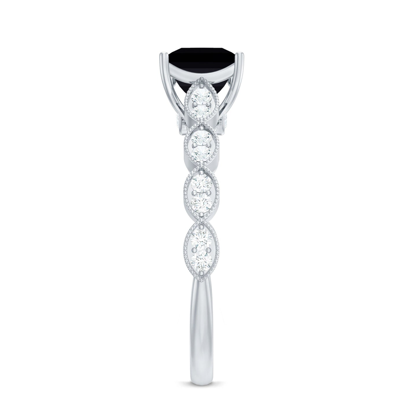 Princess Cut Black Onyx and Diamond Designer Engagement Ring