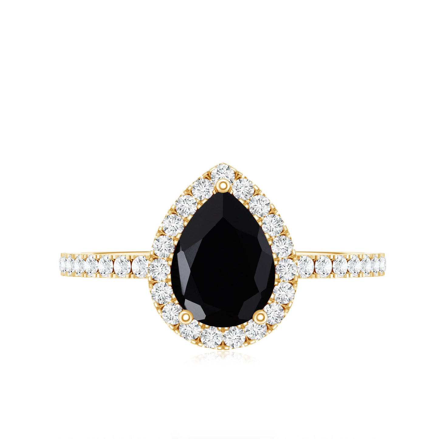 Natural Black Spinel Pear Shaped Engagement Ring with Diamond Halo
