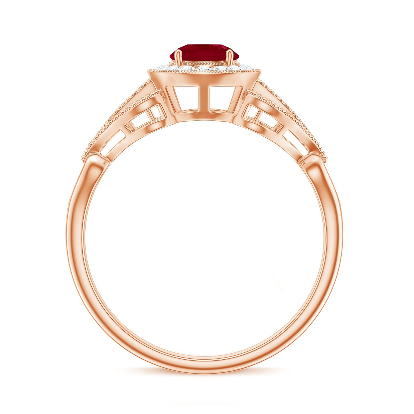 Natural 0.6 Carat Ruby Retro Engagement Ring with Diamond Halo
