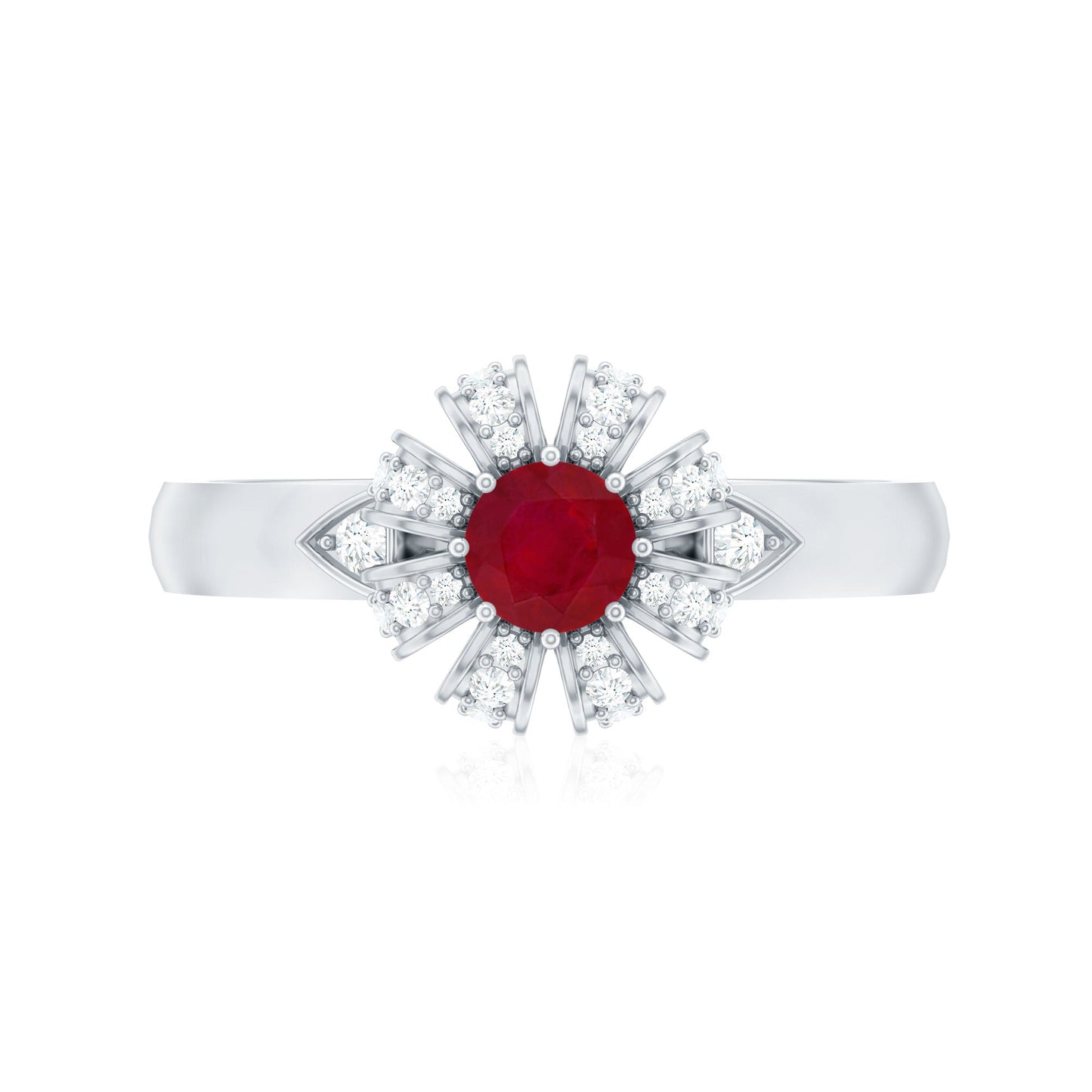 Natural Ruby Flower Engagement Ring with Diamond