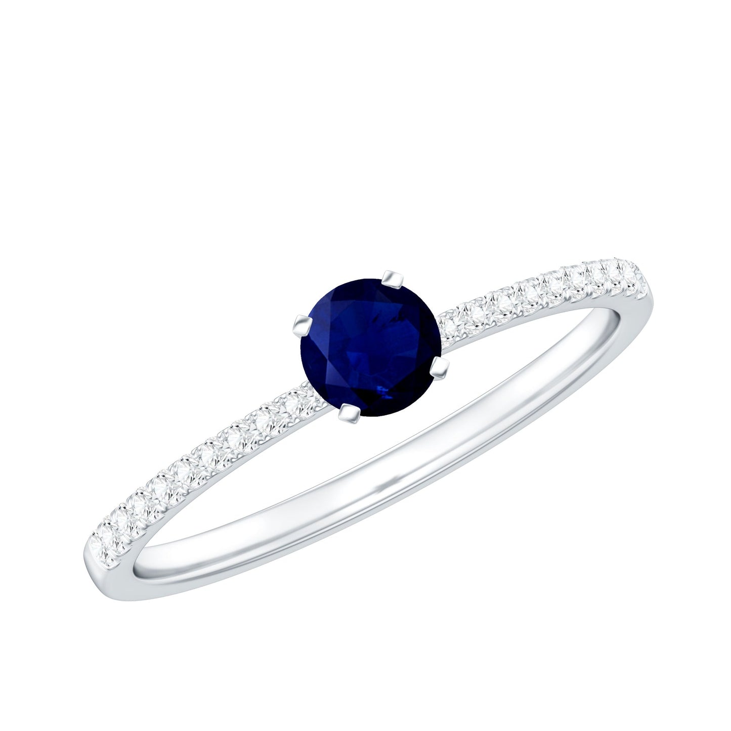 Real 0.9 Carat Blue Sapphire Promise Ring with Diamonds