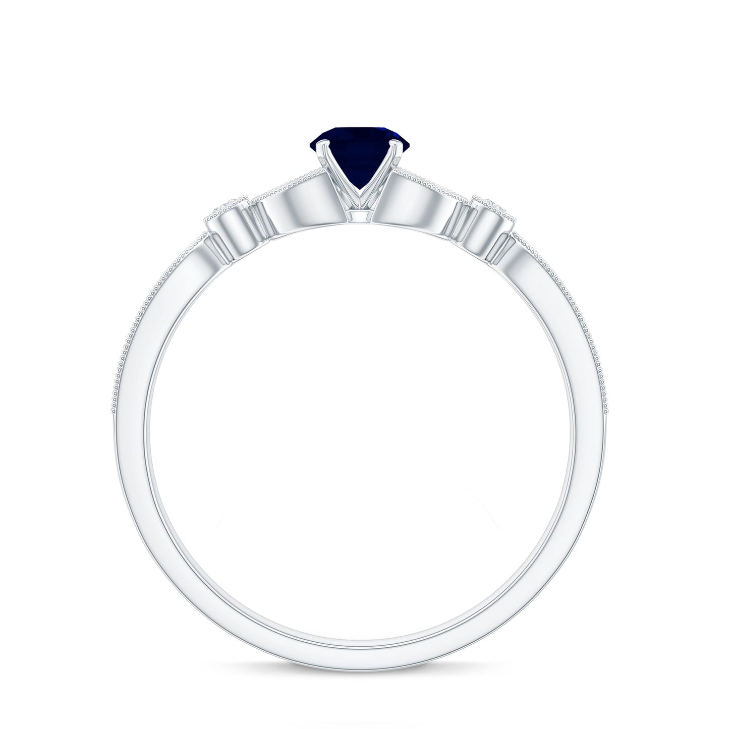 Vintage Inspired Blue Sapphire and Diamond Engagement Ring with Milgrain Details