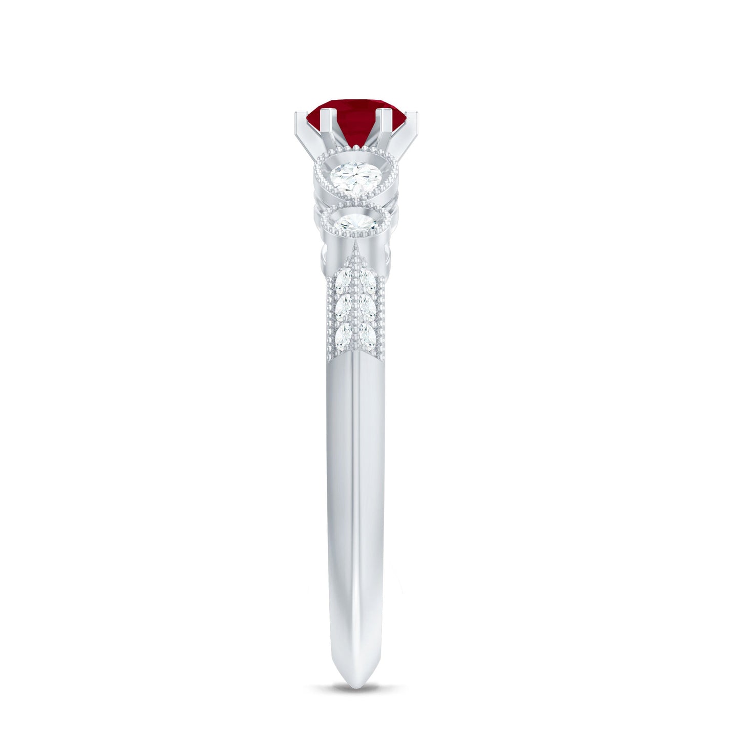 Genuine Ruby Vintage Inspired Engagement Ring with Diamond