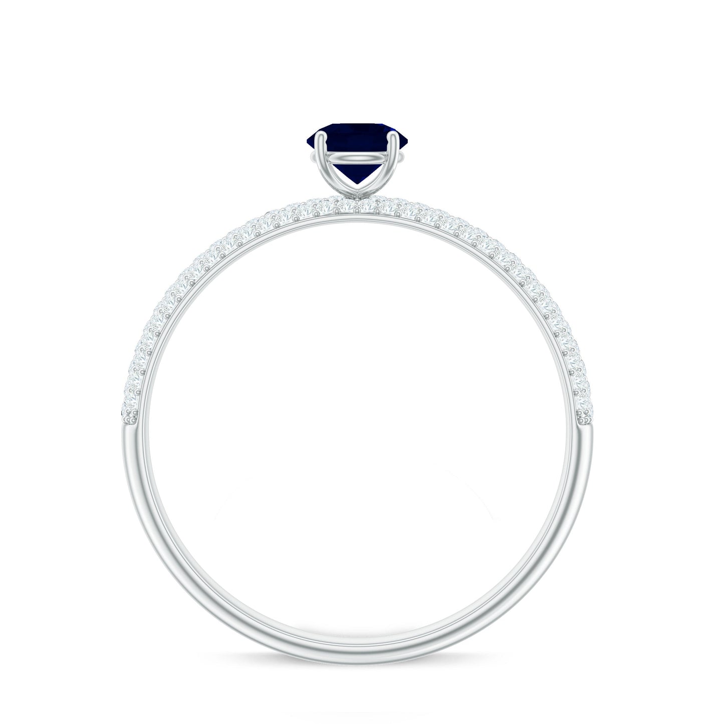 Genuine Blue Sapphire and Diamond Side Stone Engagement Ring