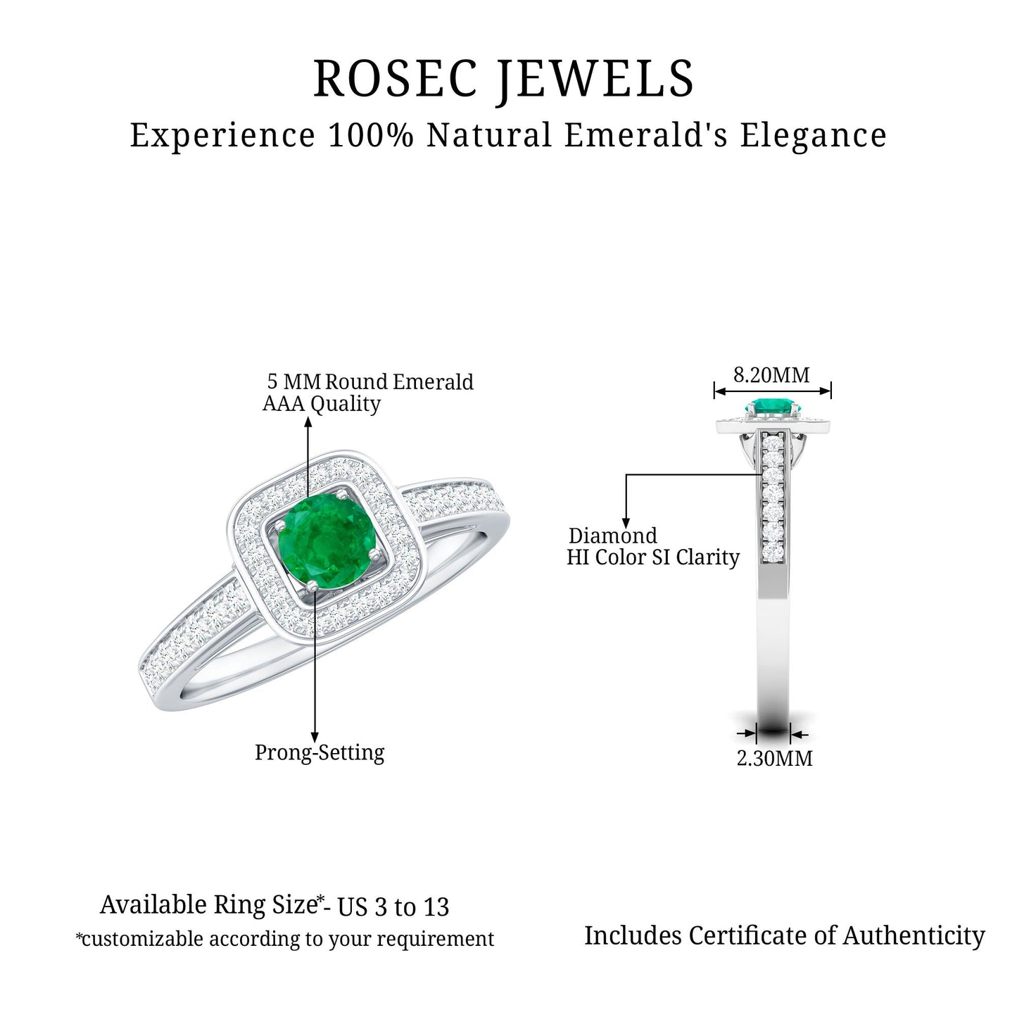 Real Half Carat Emerald Engagement Ring with Diamond Halo