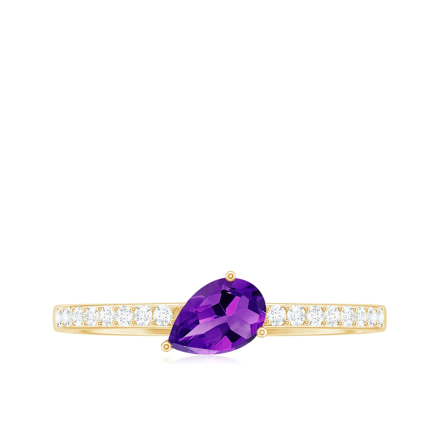 Natural 1 Carat Pear Shaped Amethyst Engagement Ring with Diamond