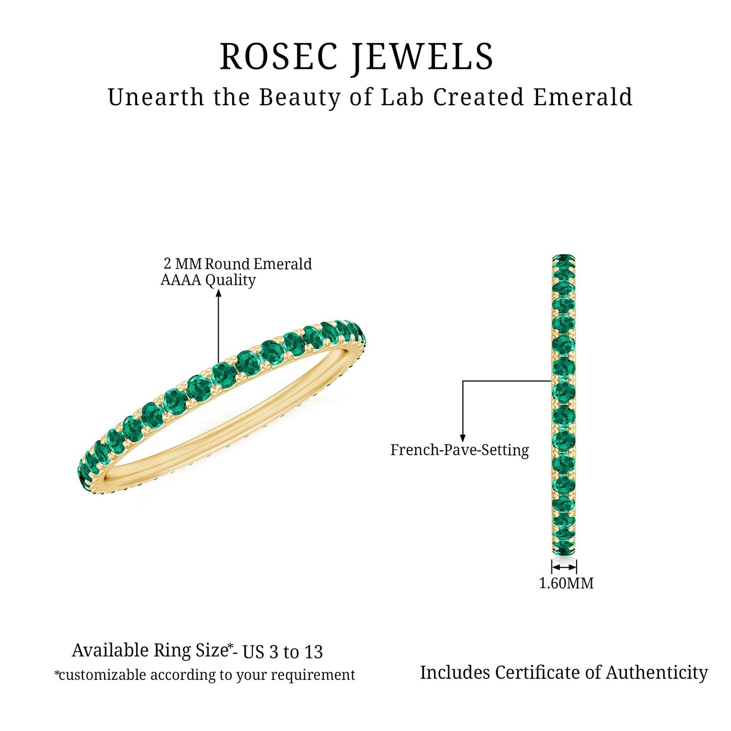 Certified Lab Grown Emerald Stackable Eternity Ring for Women