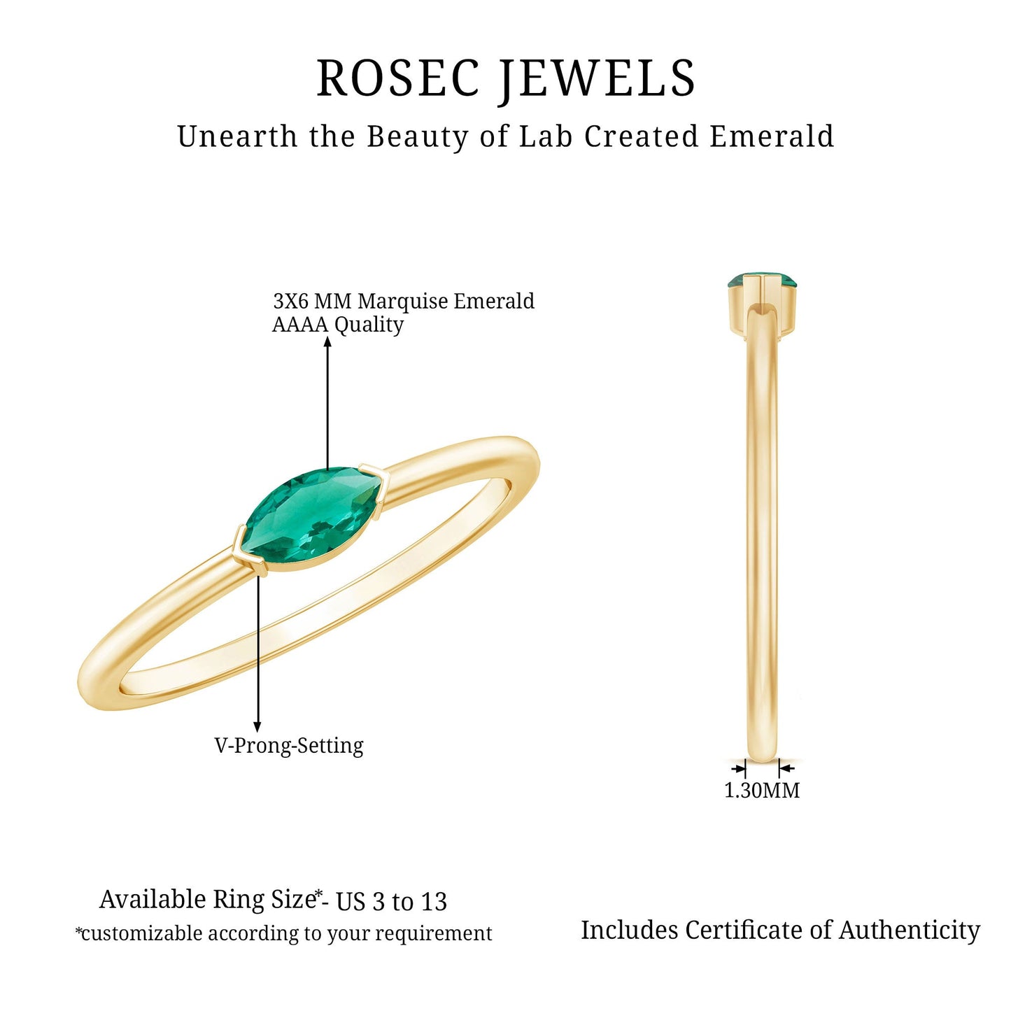 4X8 MM Marquise Lab Grown Emerald East West Promise Ring