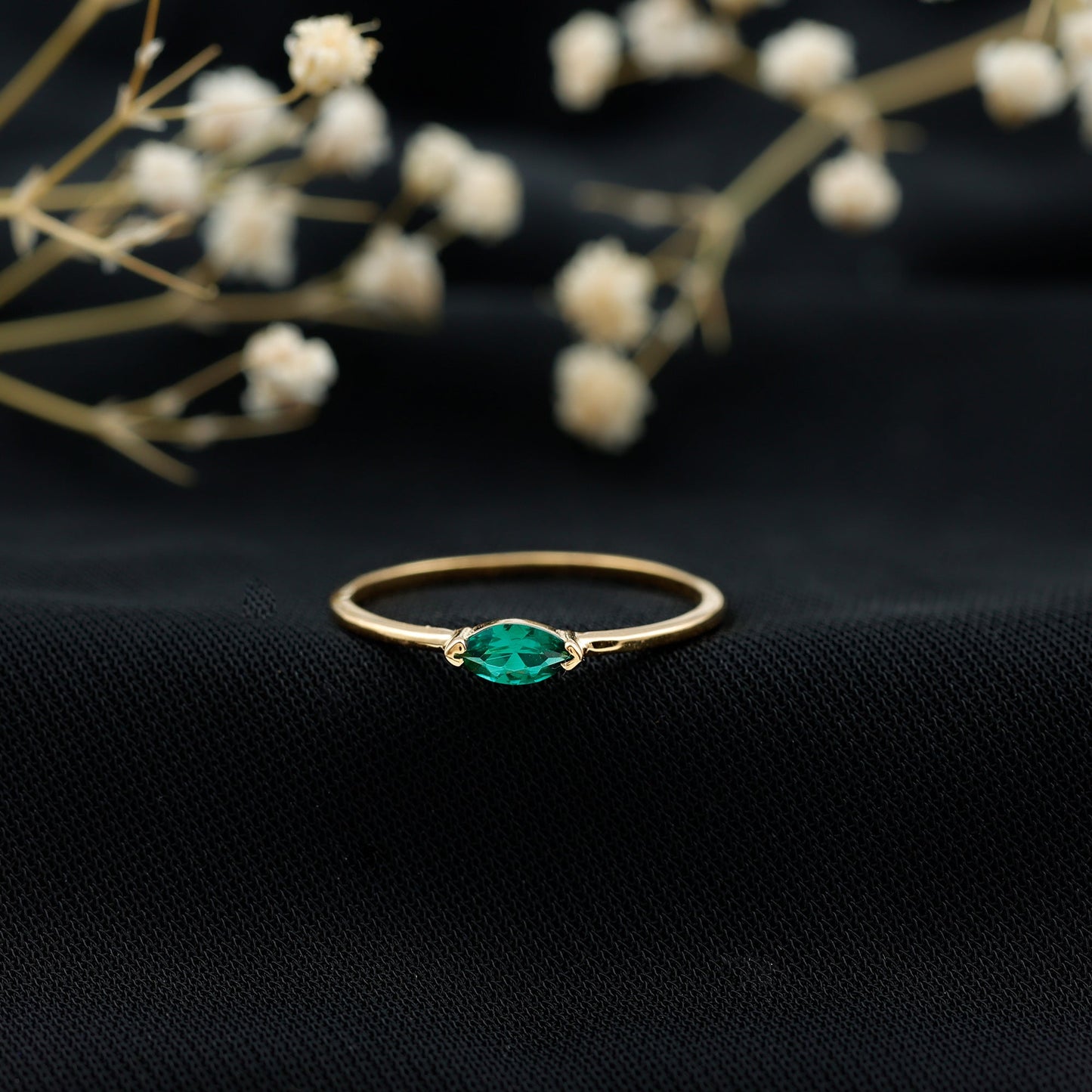 4X8 MM Marquise Lab Grown Emerald East West Promise Ring