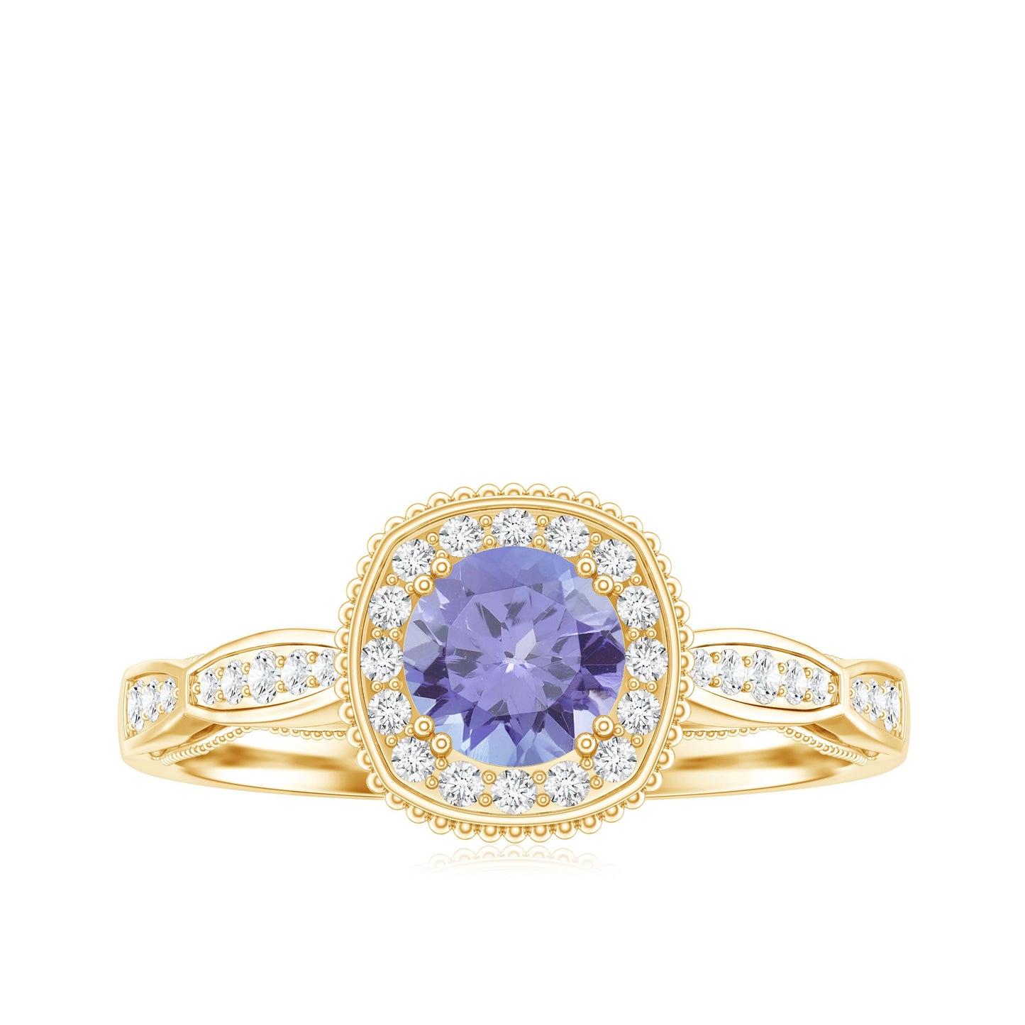 Vintage Style Tanzanite Engagement Ring with Diamond Halo for Women