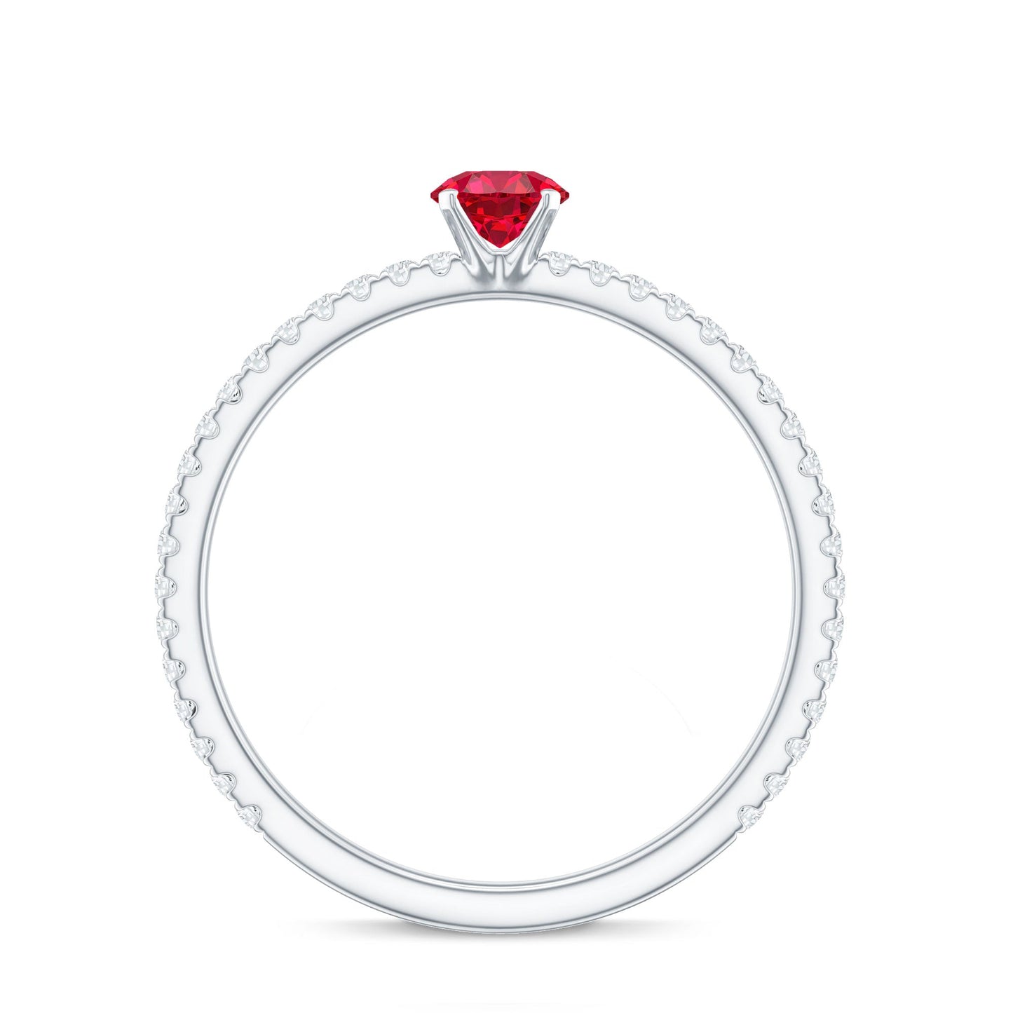 Round Cut Lab Grown Ruby Engagement Ring with Diamond