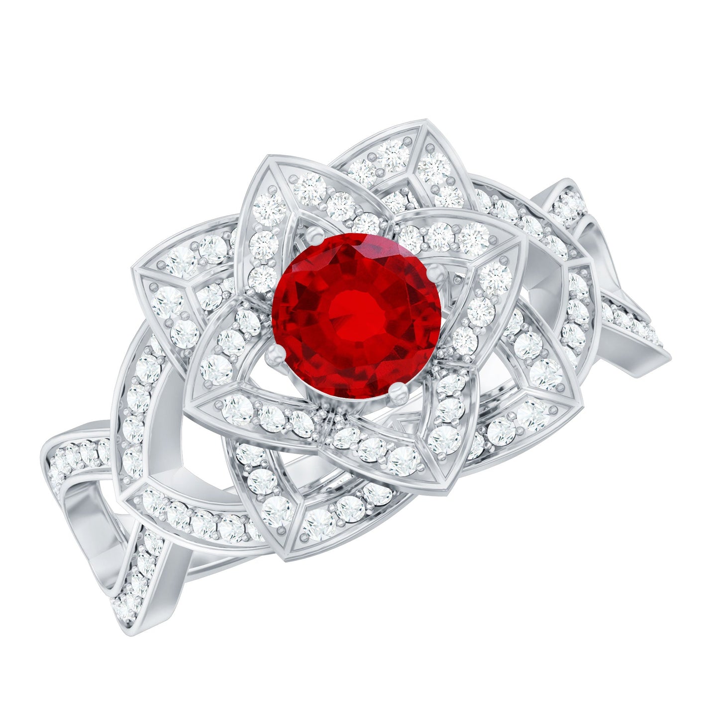 0.6 Carat Lab Created Ruby Vintage Flower Engagement Ring