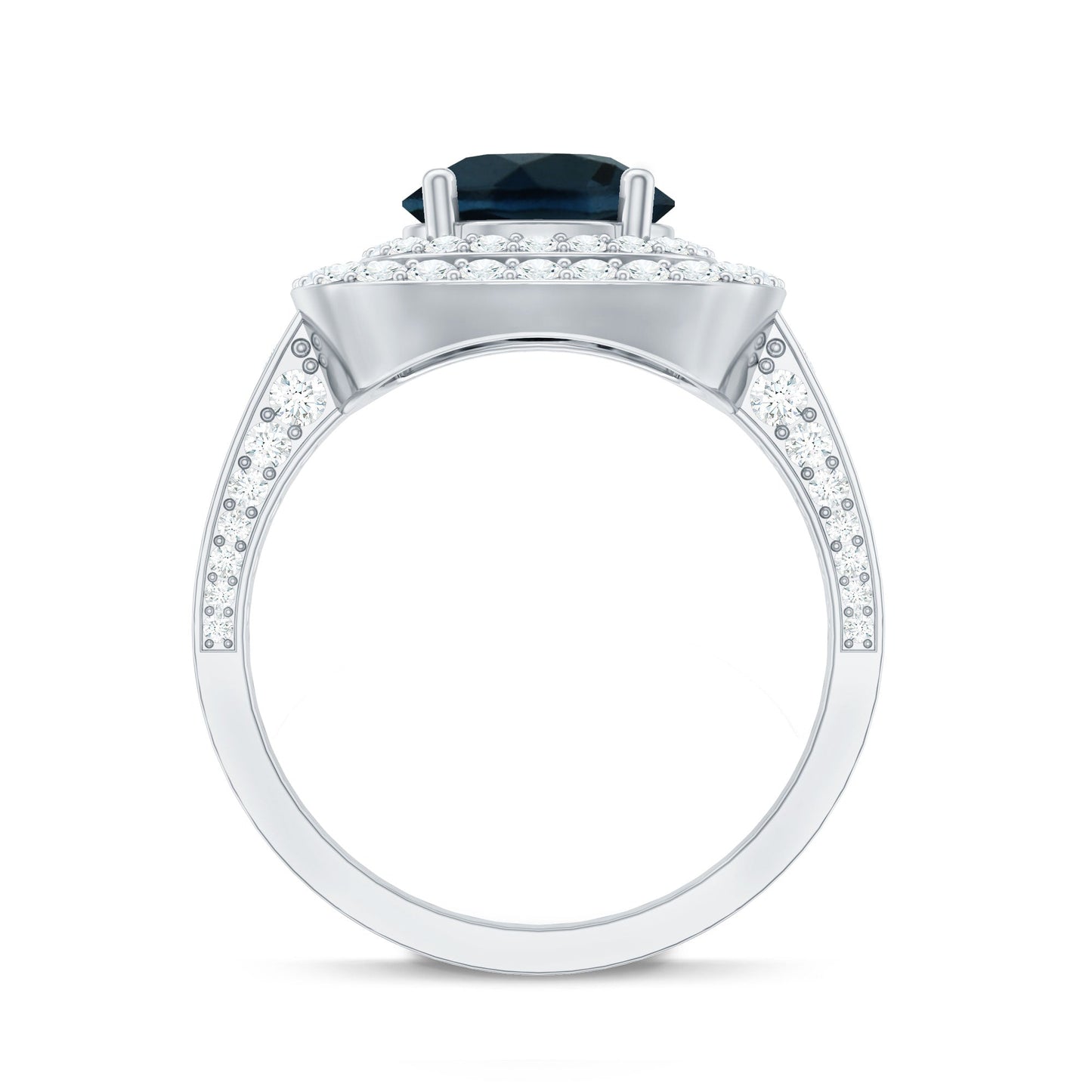 2 Carat Round London Blue Topaz Double Halo Engagement Ring with Moissanite