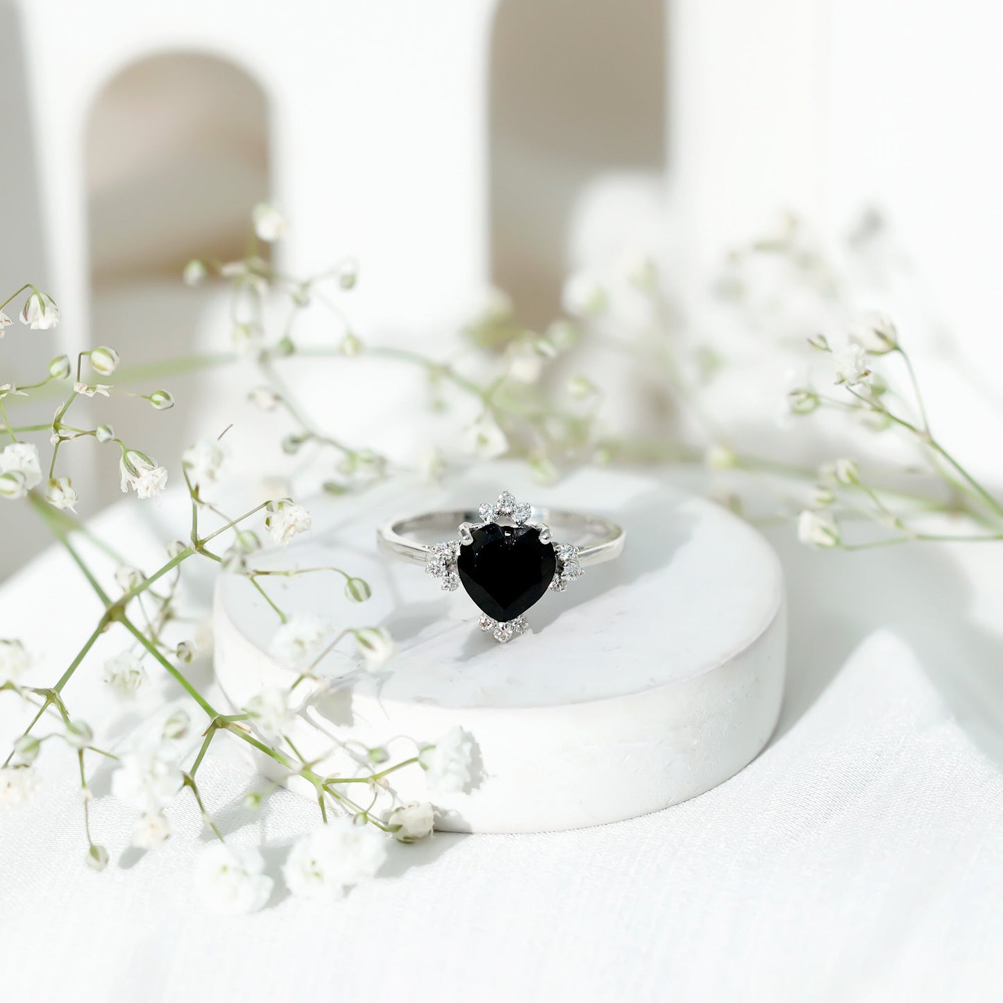 Certified 2.4 Carat Lab Grown Black Diamond Heart Engagement Ring with White Diamond