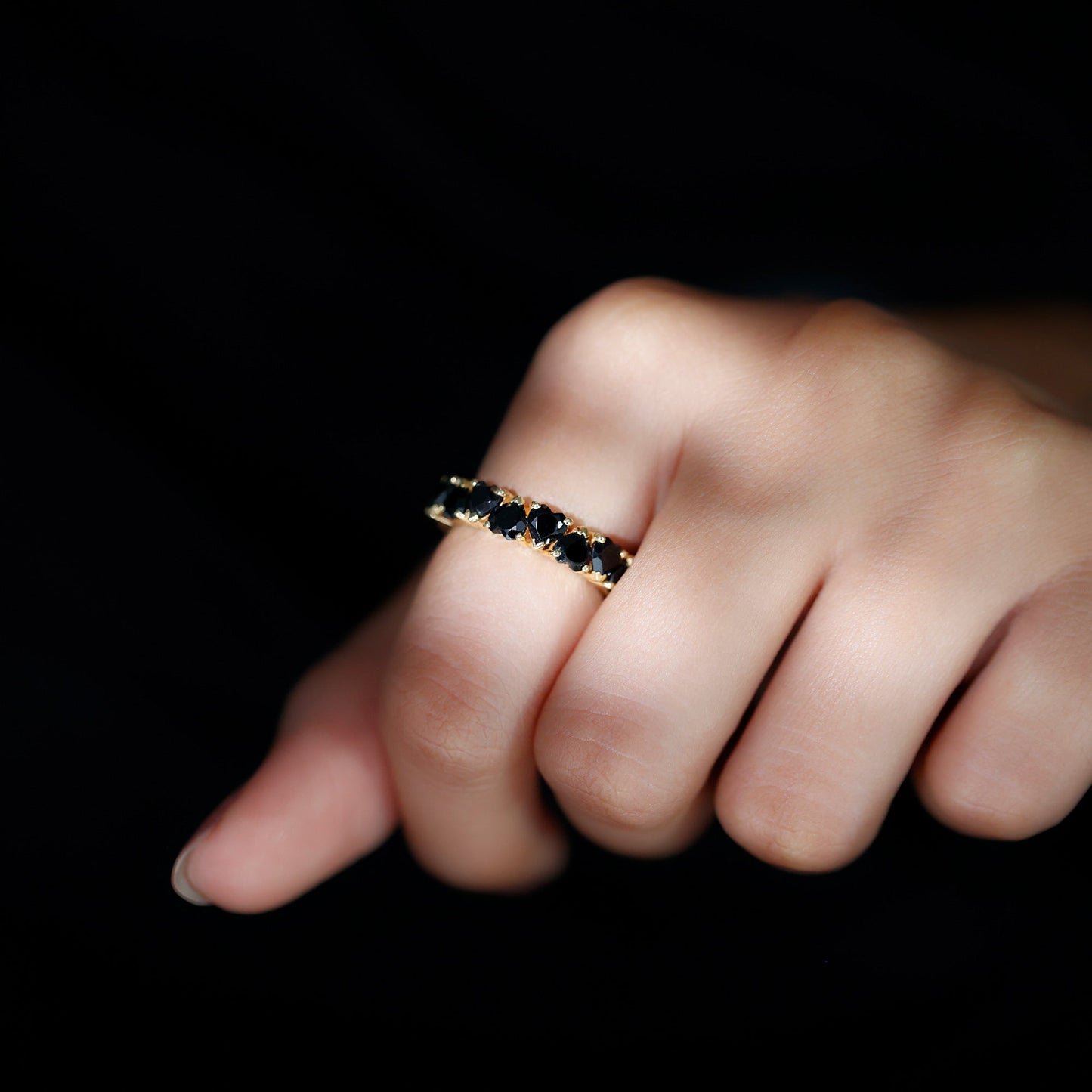 Certified Lab Grown Black Diamond Heart Eternity Ring for Women