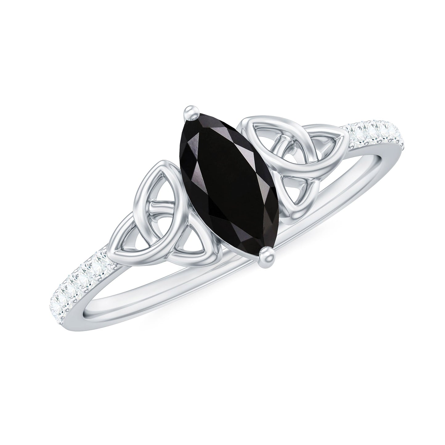 0.8 Carat Lab Grown Black and White Diamond Marquise Engagement Ring with Celtic Knot