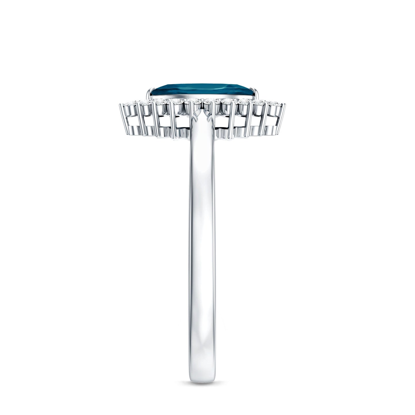 Elongated Marquise Blue Topaz Engagement Ring with Diamond Halo