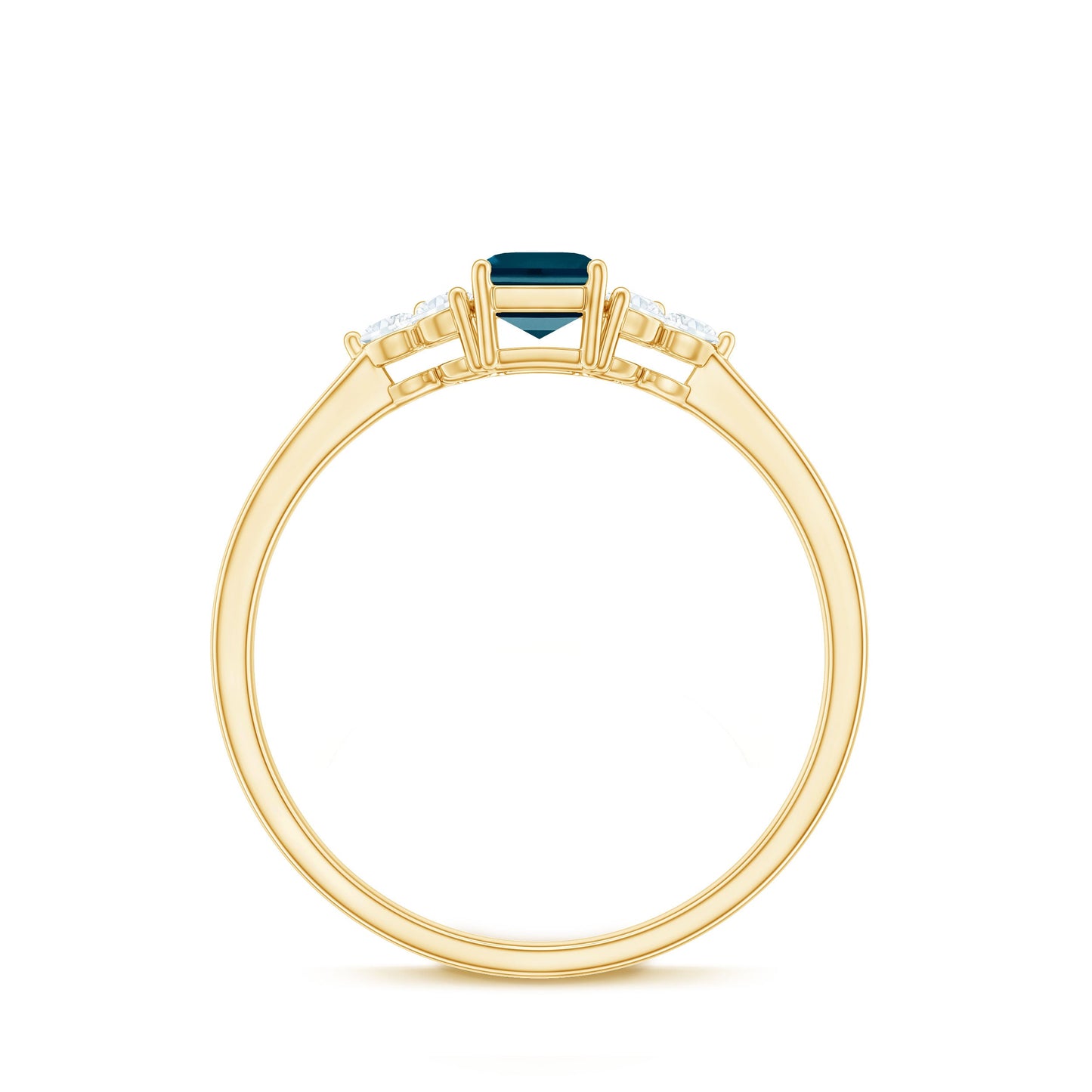 Emerald Cut London Blue Topaz Engagement Ring with Diamond Trio