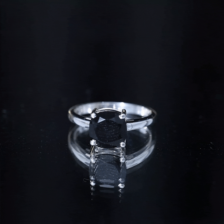 Certified 2.8 Carat Lab Grown Black Diamond Cushion Cut Engagement Ring