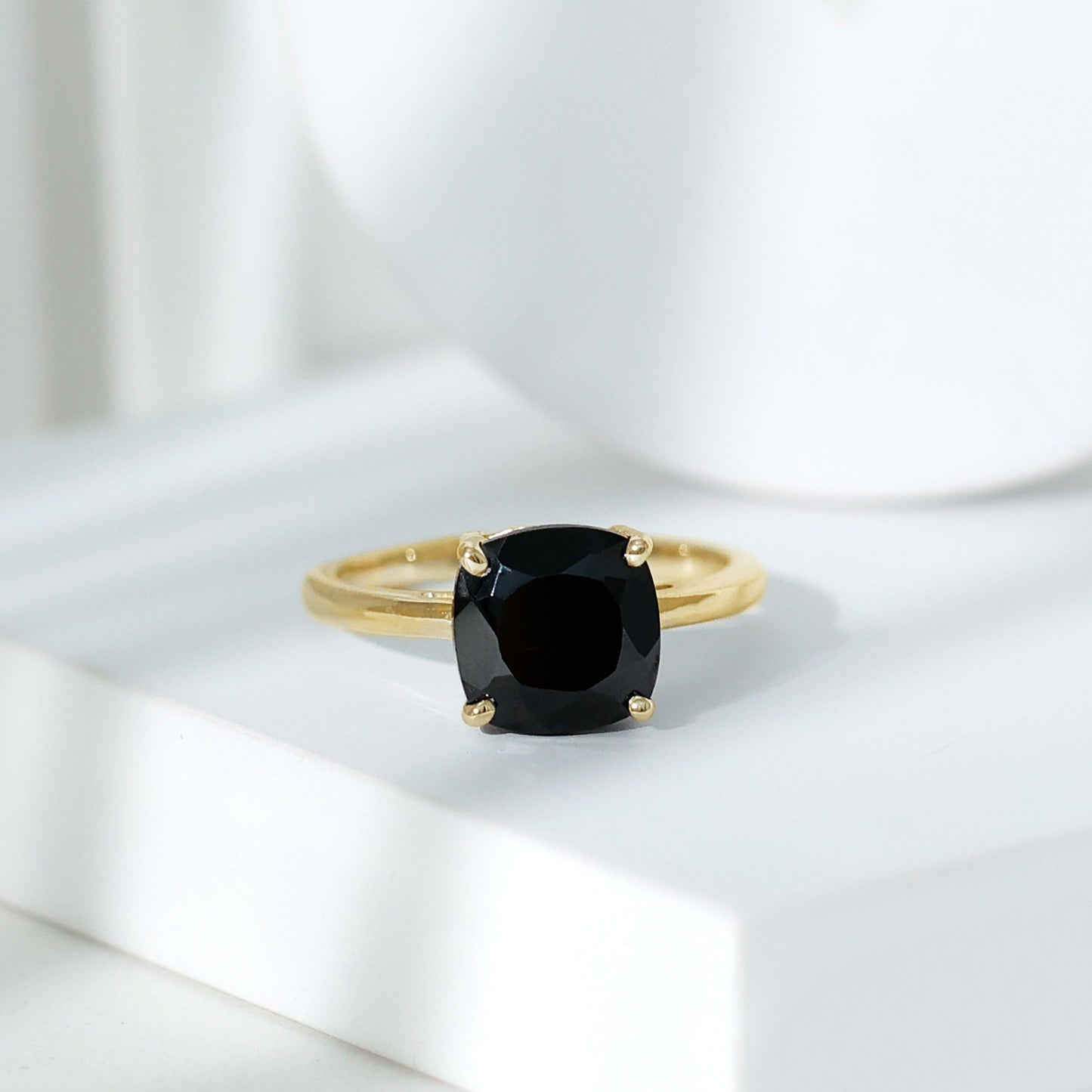 Certified 2.8 Carat Lab Grown Black Diamond Cushion Cut Engagement Ring