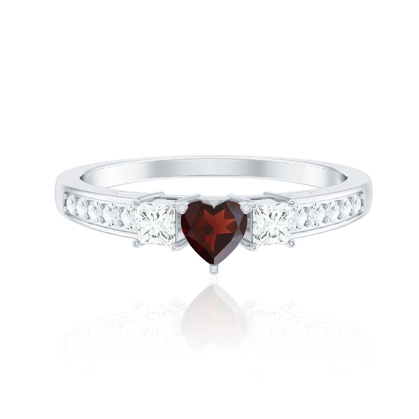 Natural Garnet Heart Shaped Promise Ring with Diamond