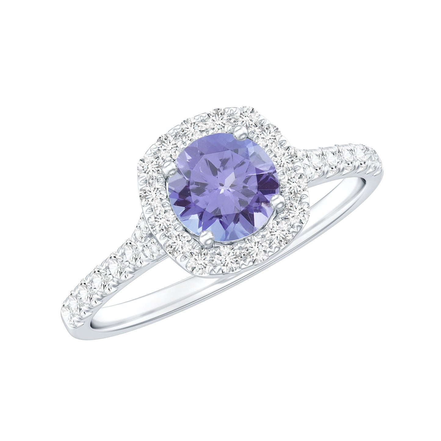 Genuine Tanzanite Halo Engagement Ring with Diamond