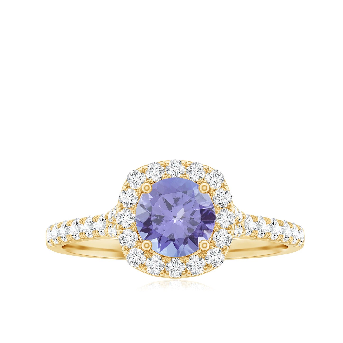 Genuine Tanzanite Halo Engagement Ring with Diamond