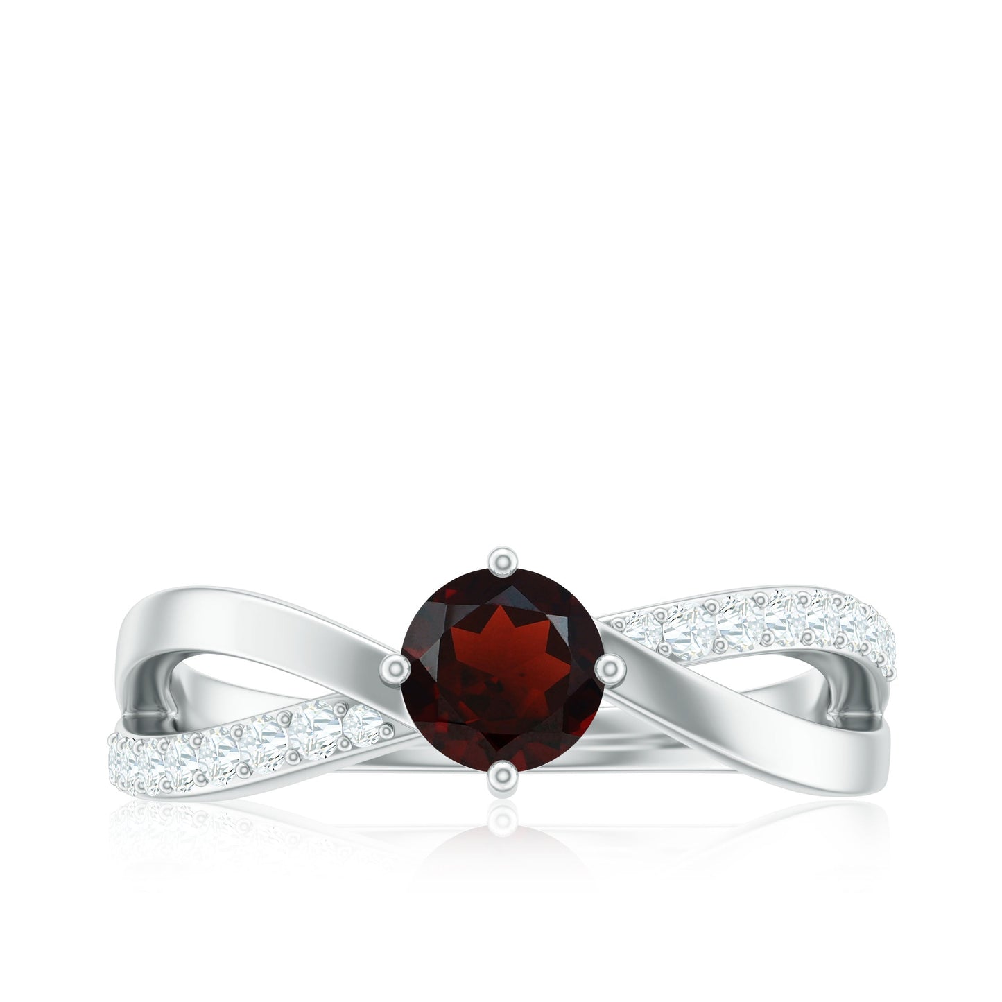 Natural Garnet Engagement Ring with Diamond Infinity Shank