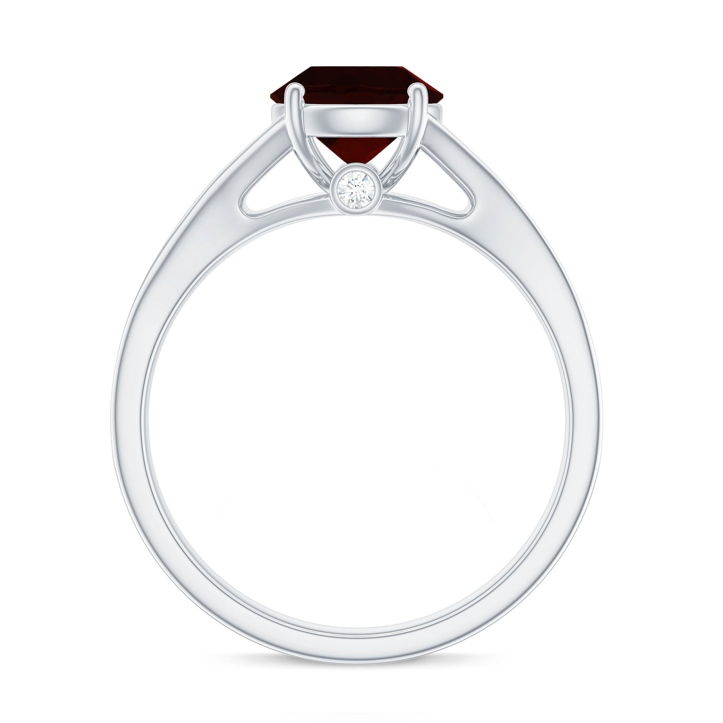 Natural Garnet Solitaire Engagement Ring with Diamond Split Shank