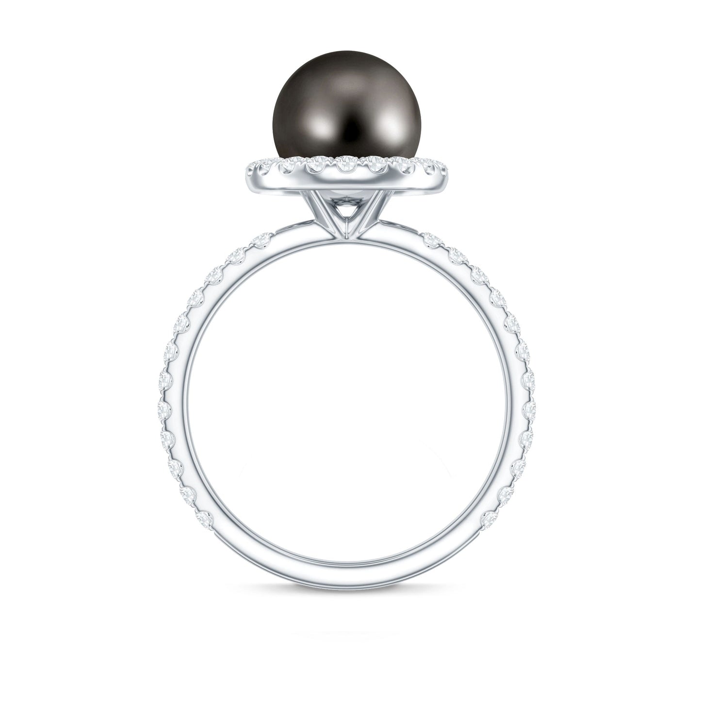 Halo Engagement Ring with Tahitian Pearl and Diamond