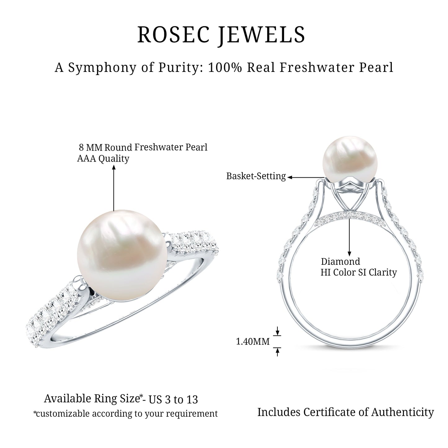 Cultured 7.4 Carat Freshwater Pearl Engagement Ring with Diamond