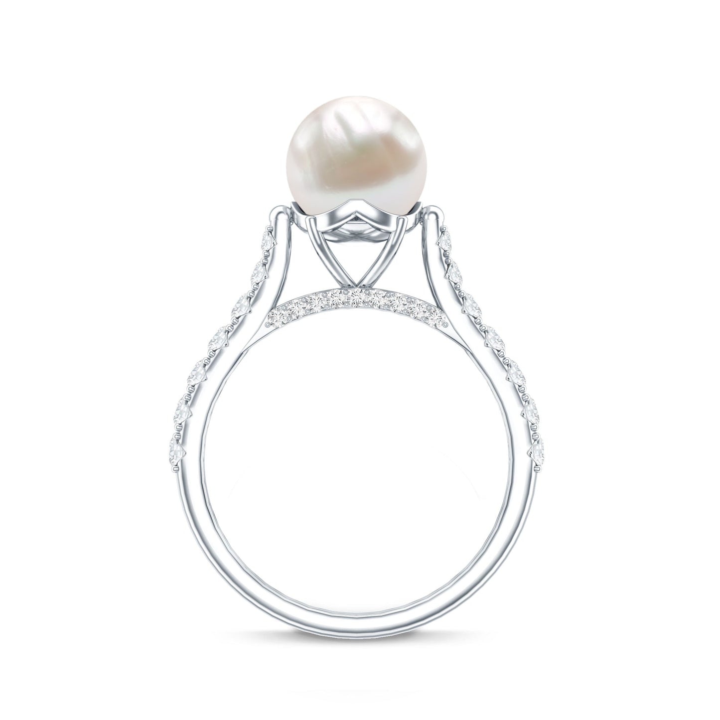Cultured 7.4 Carat Freshwater Pearl Engagement Ring with Diamond