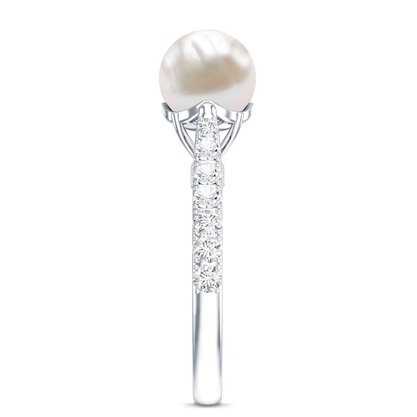Cultured 7.4 Carat Freshwater Pearl Engagement Ring with Diamond