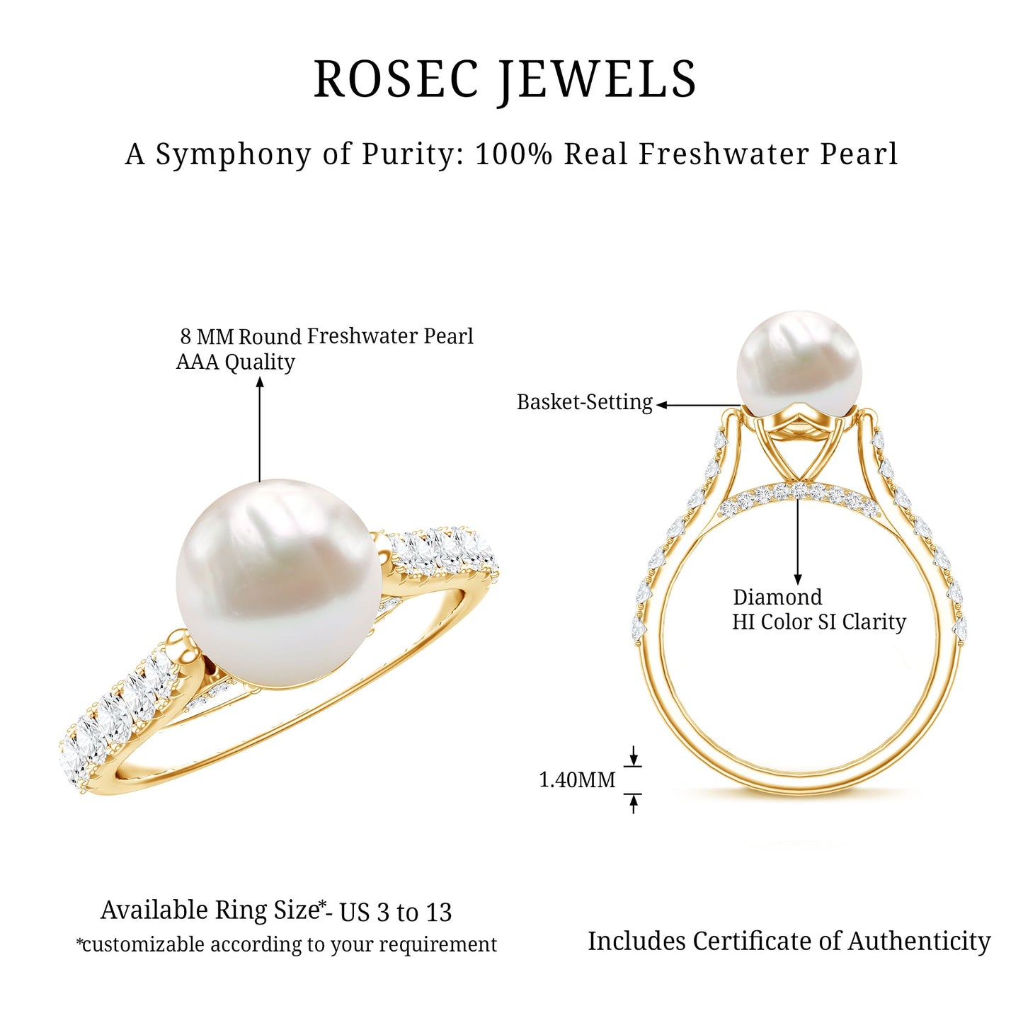 Cultured 7.4 Carat Freshwater Pearl Engagement Ring with Diamond