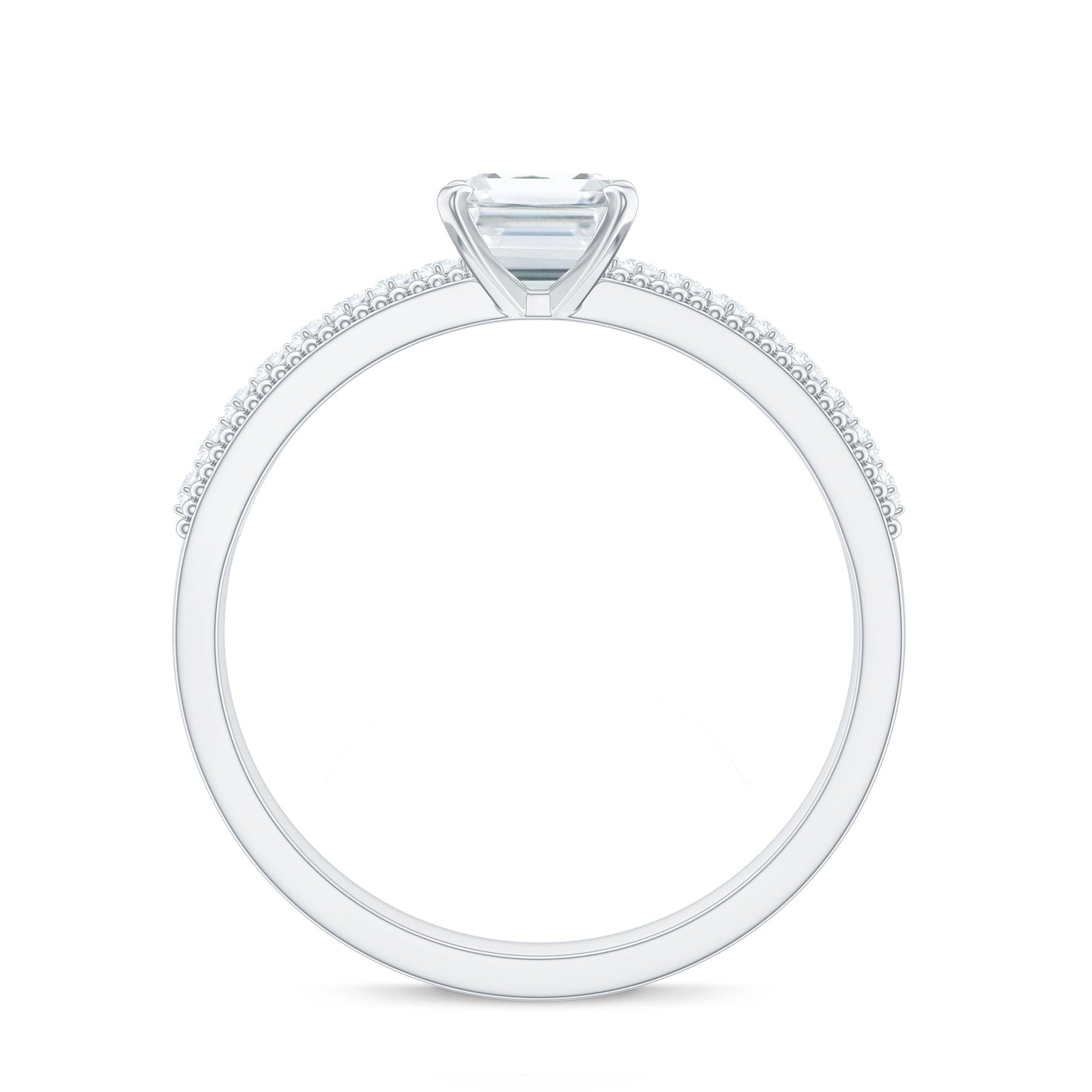 1.8 Carat Emerald Cut Moissanite Solitaire Engagement Ring with Beaded Details
