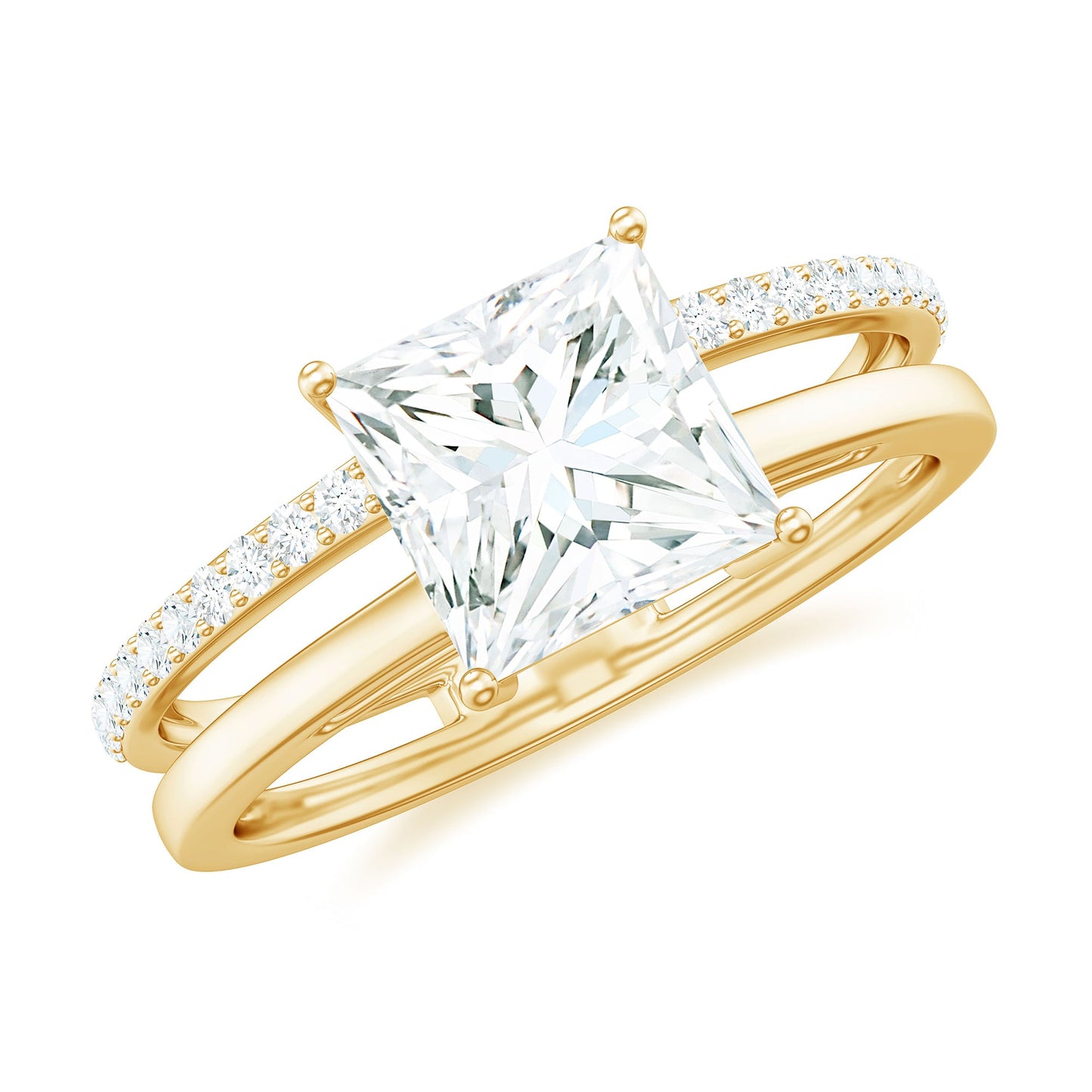 3 Carat Princess Cut Moissanite Double Band Engagement Ring