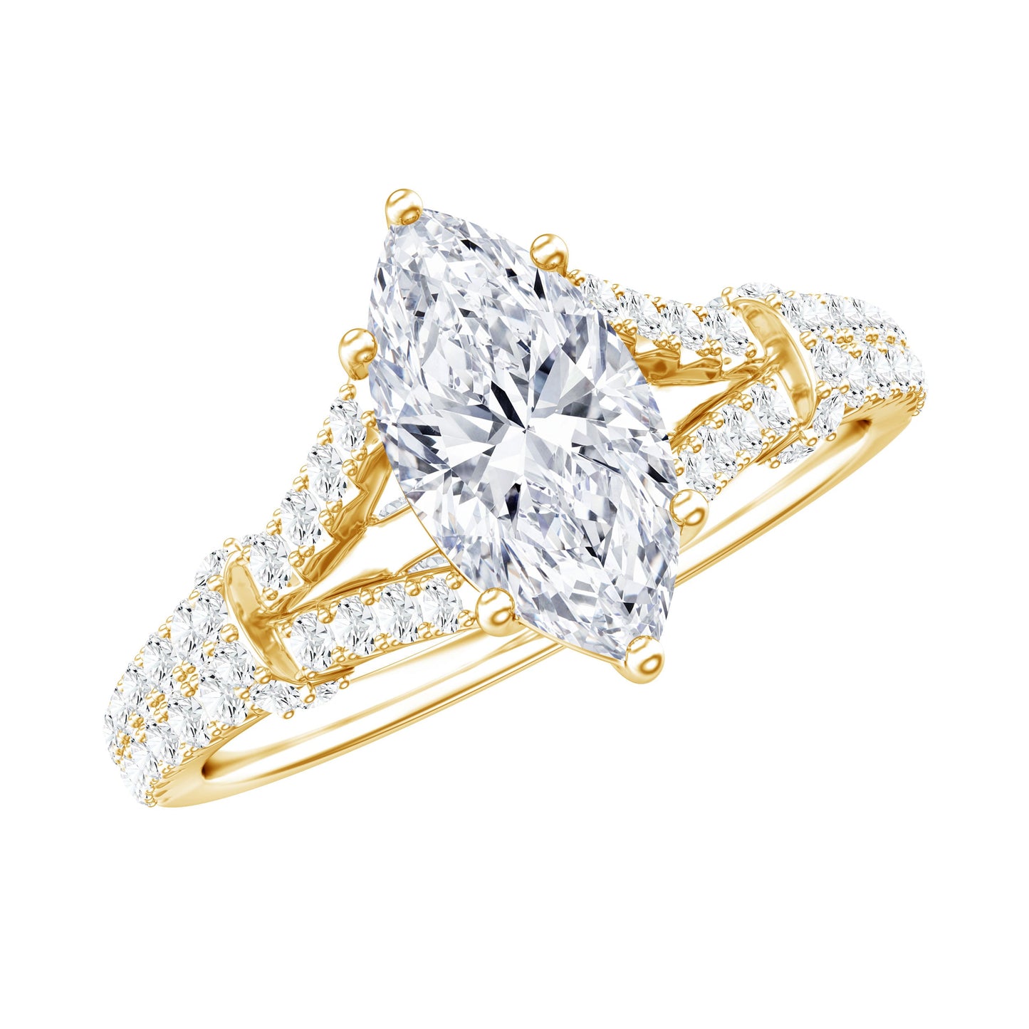 Certified 1 Carat Moissanite Marquise Engagement Ring with Split Shank