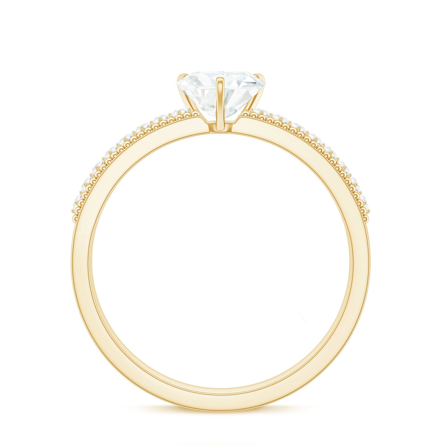 1.5 Carat Heart Shape Moissanite Engagement Ring with Side Stones and Beaded Details
