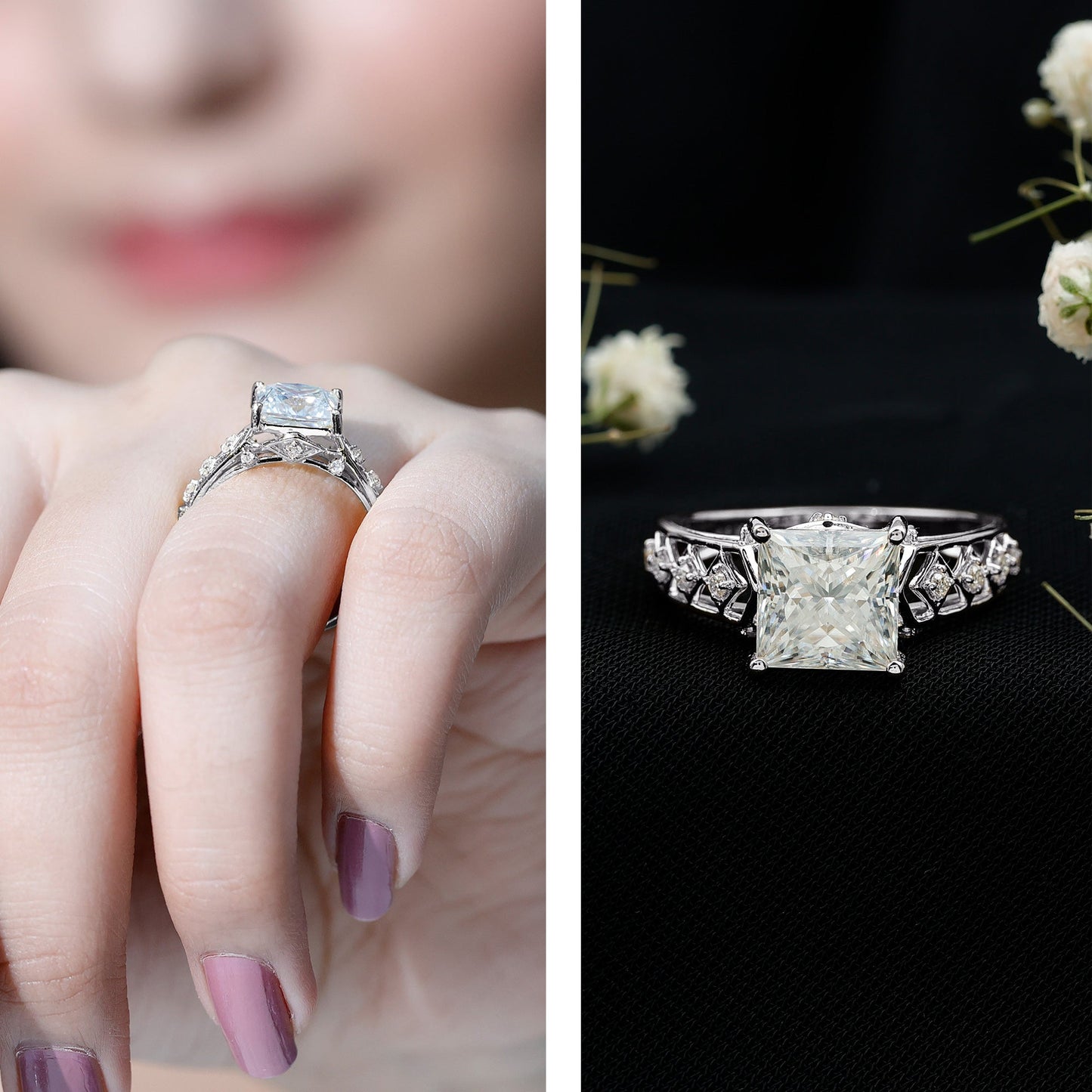 3 Carat Princess Cut Certified Moissanite Solitaire Engagement Ring