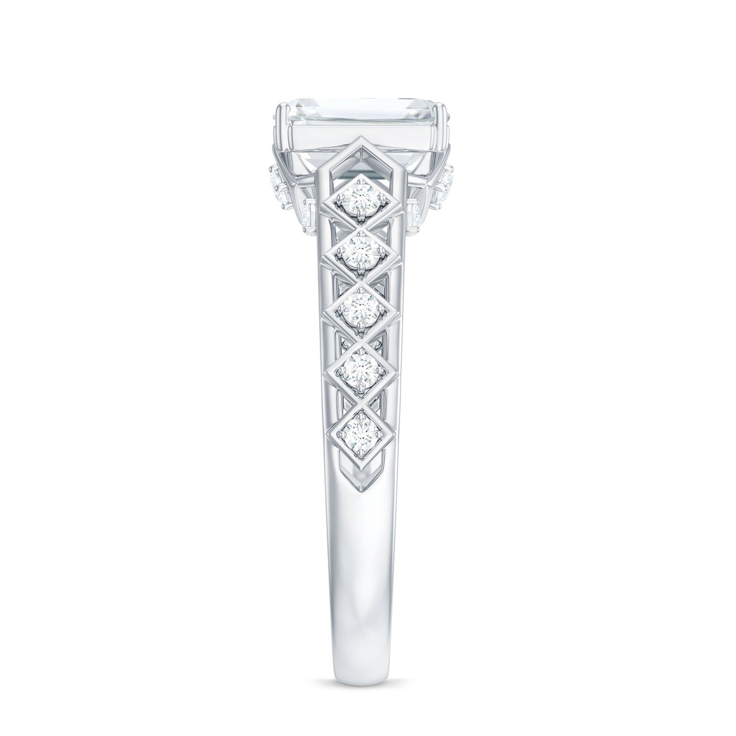 1.8 Carat Emerald Cut Moissanite Solitaire Engagement Ring with Side Stones