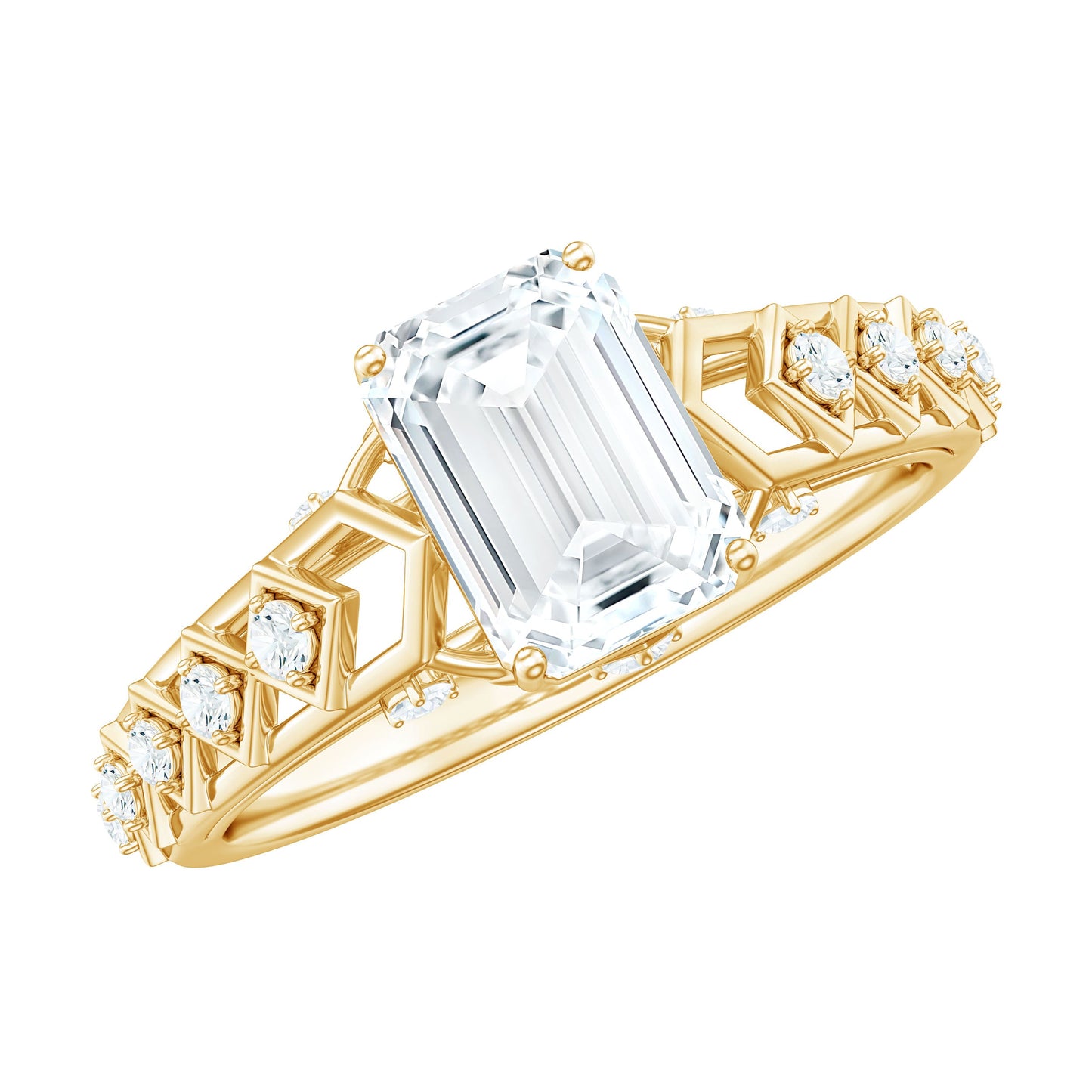 1.8 Carat Emerald Cut Moissanite Solitaire Engagement Ring with Side Stones