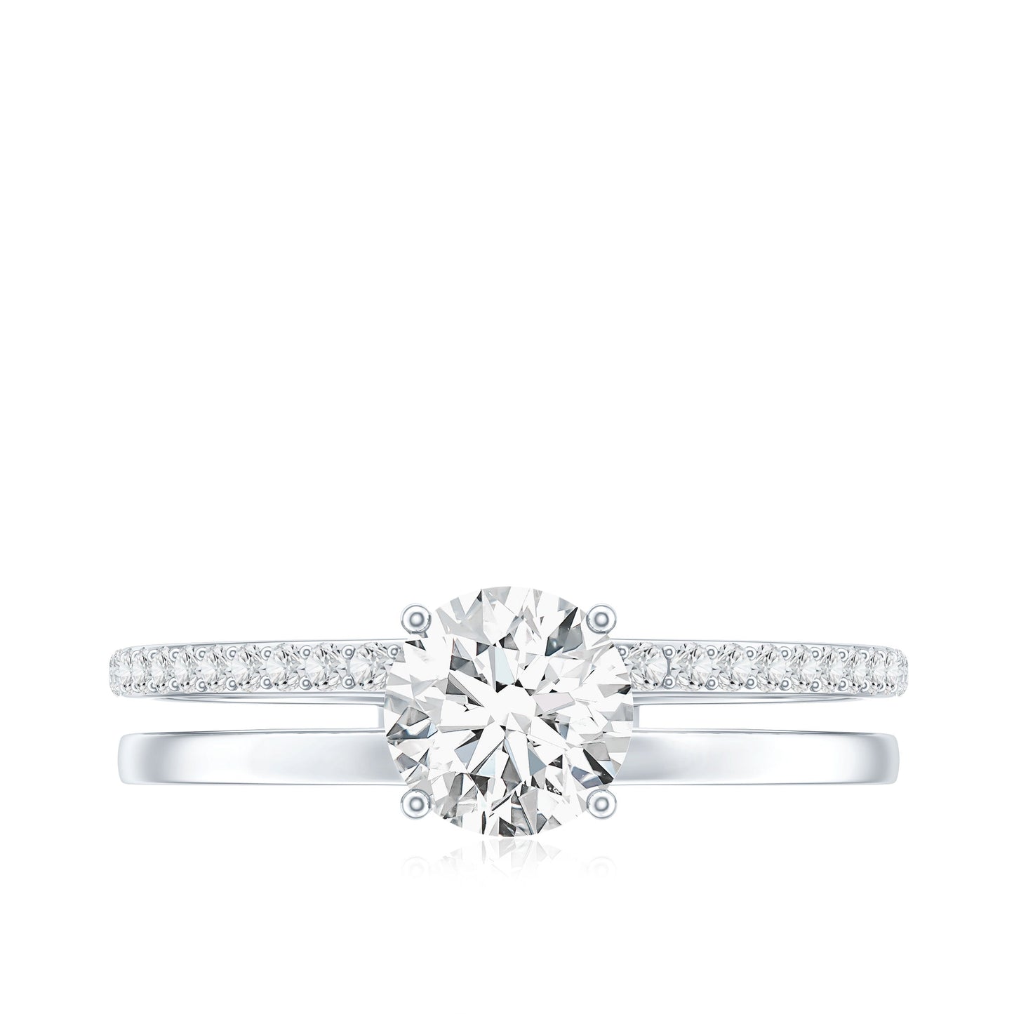 0.9 Carat Round Moissanite Double Band Engagement Ring