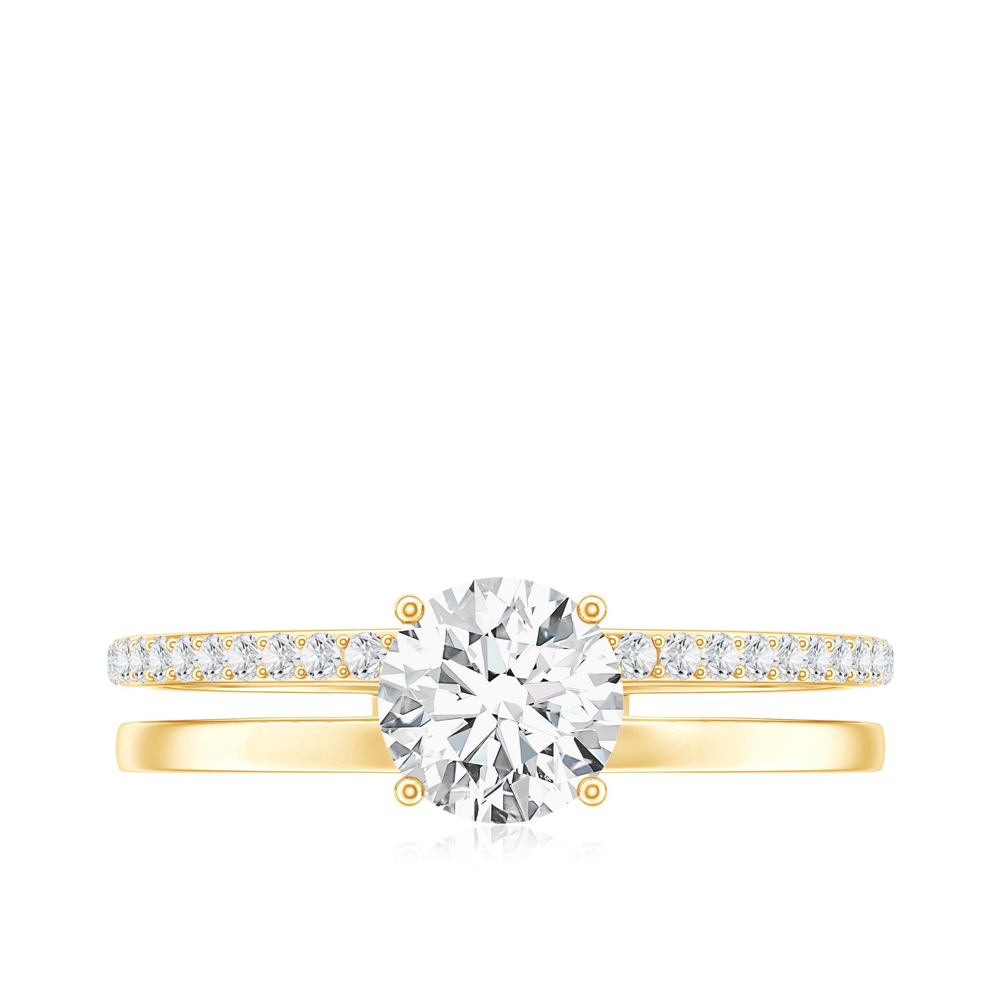 0.9 Carat Round Moissanite Double Band Engagement Ring