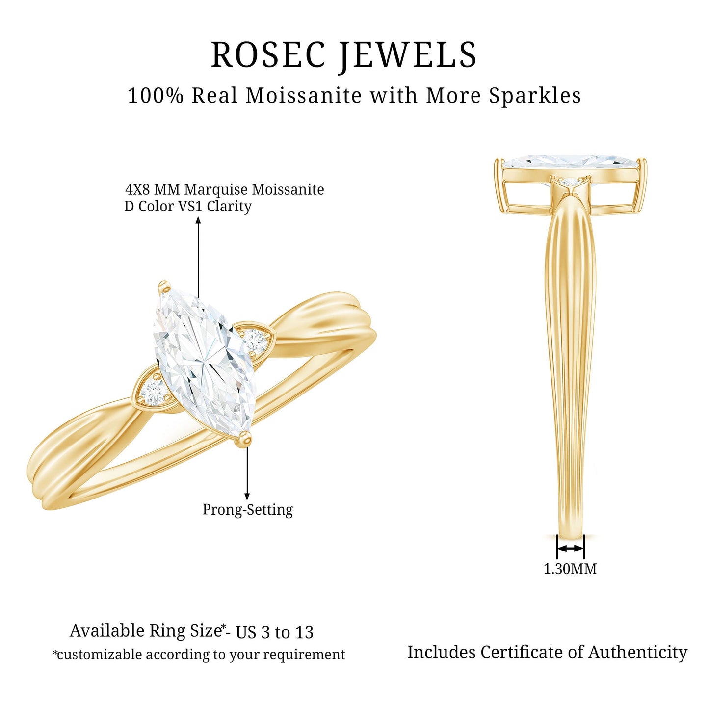 Marquise Cut Moissanite Solitaire Ring