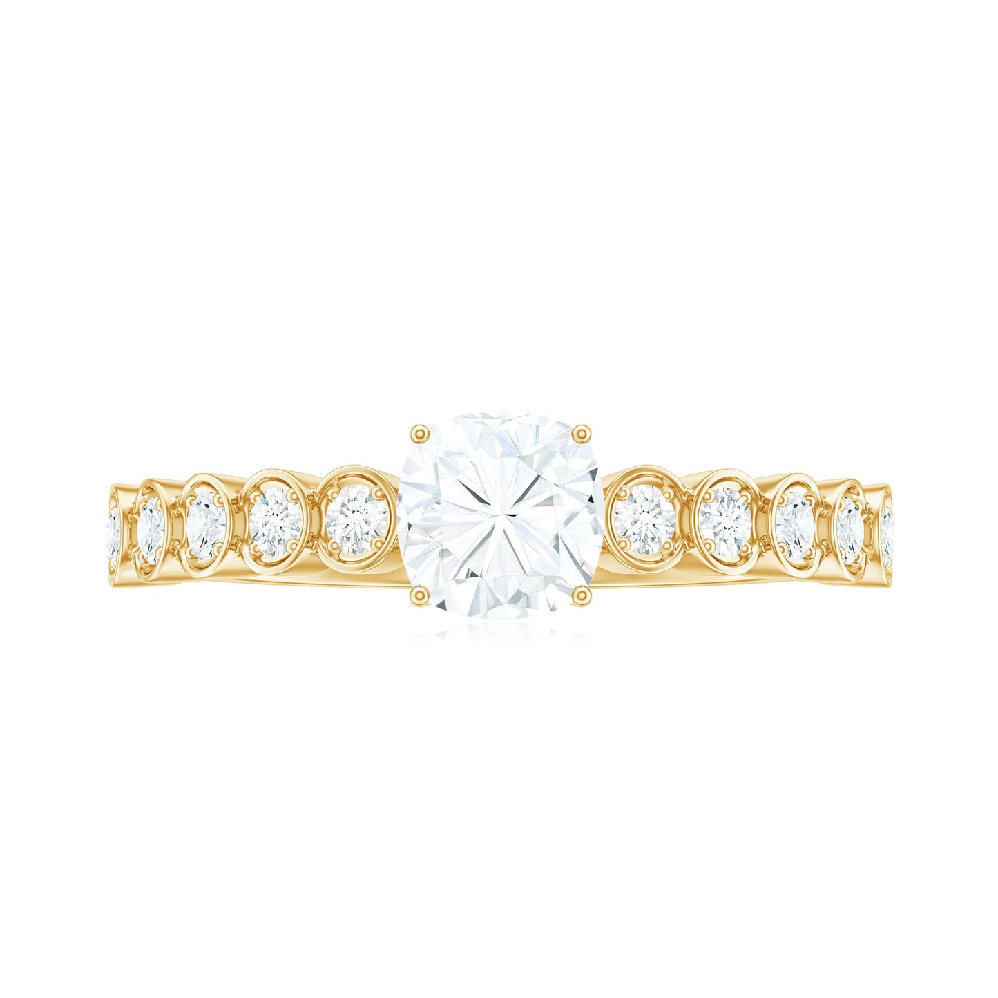 1.7 Carat Cushion Cut Moissanite Solitaire Engagement Ring with Side Stones